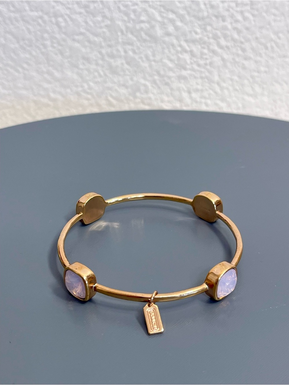 Coach Rose Gold Plated Bangle with Hangtag and Faceted Stone 2.5” Diameter